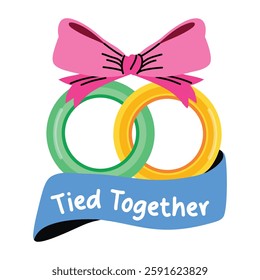 A flat sticker of interlinked rings with tied together typography