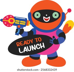 A flat sticker of an invader holding a laser gun
