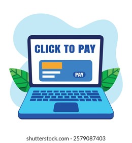 Flat sticker of laptop with text click to pay 