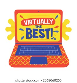 A flat sticker of a laptop with virtually the best typography