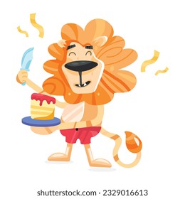 Flat sticker of lion birthday 