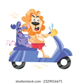 A flat sticker of lion riding