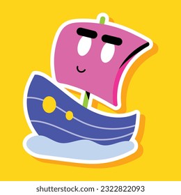 Flat sticker of medieval ship