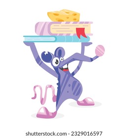 Flat sticker of mouse books