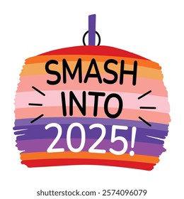 A flat sticker of a new year board with smash into 2025 typography