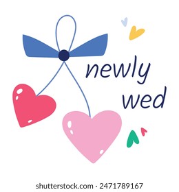 A flat sticker of newly wed typography 