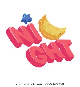A flat sticker of night typography 