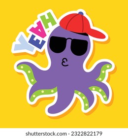 Flat sticker of octopus emoji 