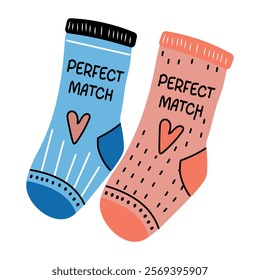 A flat sticker of a pair of socks with perfect match typography