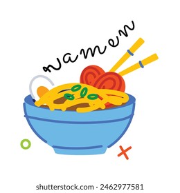 A flat sticker of ramen bowl 