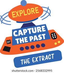 A flat sticker of satellite dish with explore typography