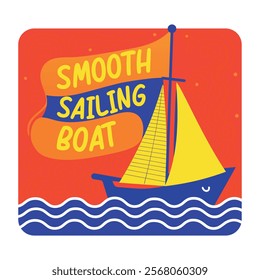 Flat sticker showcasing a boat sailing on the water