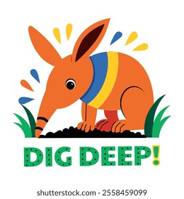 A flat sticker showing aardvark with dig deep text
