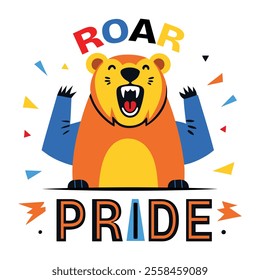 A flat sticker showing an angry bear with roar pride text 

