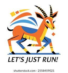 A flat sticker showing impala with lets just run text 

