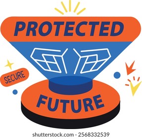 A flat sticker of a simulation device with protected future typography