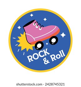 A flat sticker of skating shoe with rock n roll typography 