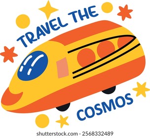 A flat sticker of space train with travel to the cosmos typography