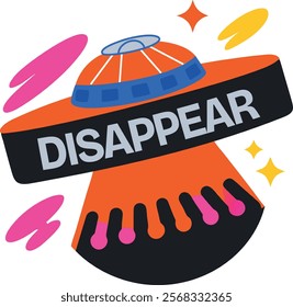 A flat sticker of a spacecraft with disappear typography