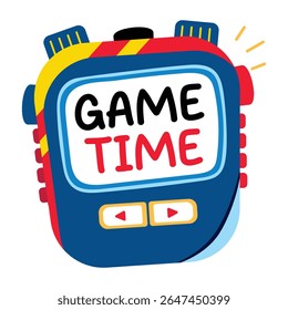 A flat sticker of stopwatch with game time written on it