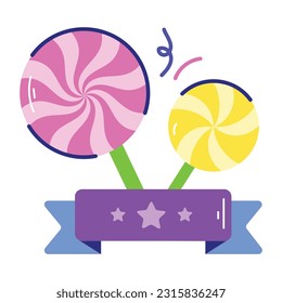 A flat sticker of striped lollipops 