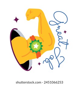 Here’s a flat sticker of strong arm with great job typography 