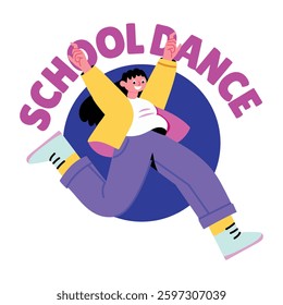 A flat sticker of a student doing a school dance 