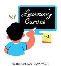 A flat sticker of a student writing learning curves text on board 