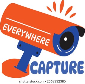 A flat sticker of surveillance cam with capture everywhere typography