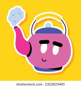 Flat sticker of tea kettle 