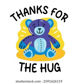 A flat sticker of teddy bear with thanks for the hug typography