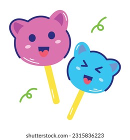 Flat sticker of teddy lollipops