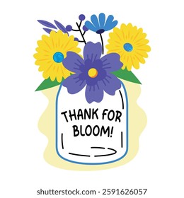 A flat sticker of thanks flower jar