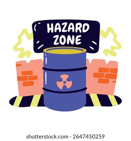 A flat sticker of toxic drum with hazard zone typography