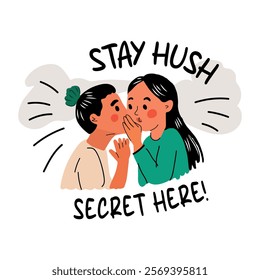 A flat sticker of two girls sharing secrets 