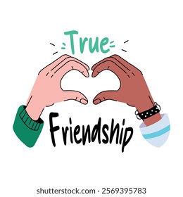 Flat sticker of two hands forming a heart shape, symbolizing the bond of true friendship