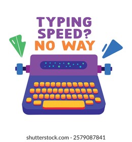 A flat sticker of a typewriter with typing speed typography 