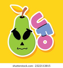 Flat sticker of ufo alien 