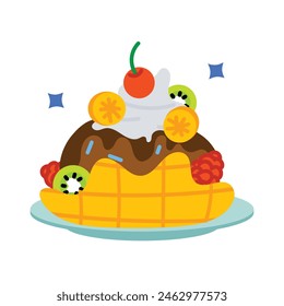 A flat sticker of waffle sundae