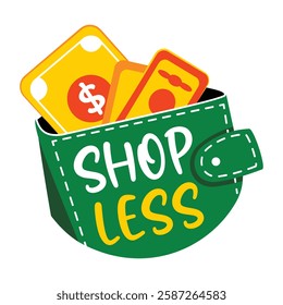 A flat sticker of a wallet with shop less typography 
