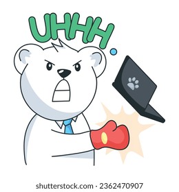 Flat sticker of a working annoyed character 