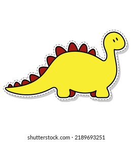 Flat sticker of a yellow dinosaur. Vector illustration.