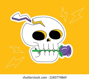Flat Stickers Halloween. Skull. Rose.