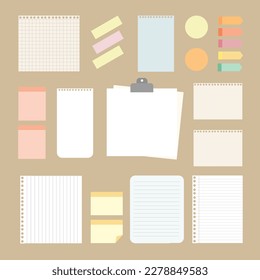 Flat stickers and labels.Paper colored square reminders isolated on transparent background, empty notebook page. Vector illustration blank colorful sticky paper sheet to do note in office.