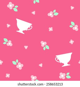 Flat stickers set. Princess icons - gold crown, wand, white teacup, heart. Elements for design. Shabby chic style with floral print - pink flowers and leaves. Long stickers for notes. Bookmark.