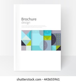 Flat stile Minimalistic cover template. concept  cover for catalog, report, brochure. Pastel color turquoise, gray & green geometric background. Simple geometric shapes. Squares, triangles & circles