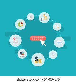 Flat Stock, Profit, Act And Other Vector Elements. Set Of Accounting Flat Symbols Also Includes Profit, Balance, Account Objects.