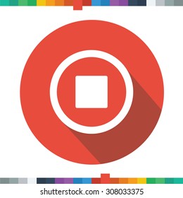 Flat stop icon in a cercle with a long shadow.