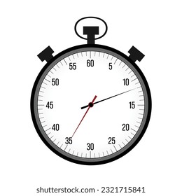Flat stopwatch with numbers and arrows. Vector illustration isolated on white background