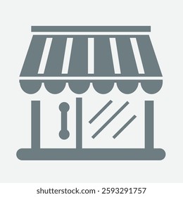 Flat store icon, minimalist design, vector illustration, shop building symbol.